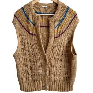 Vintage Cableknit Striped Button Front V-neck Sweater Knit Vest Brown M?
